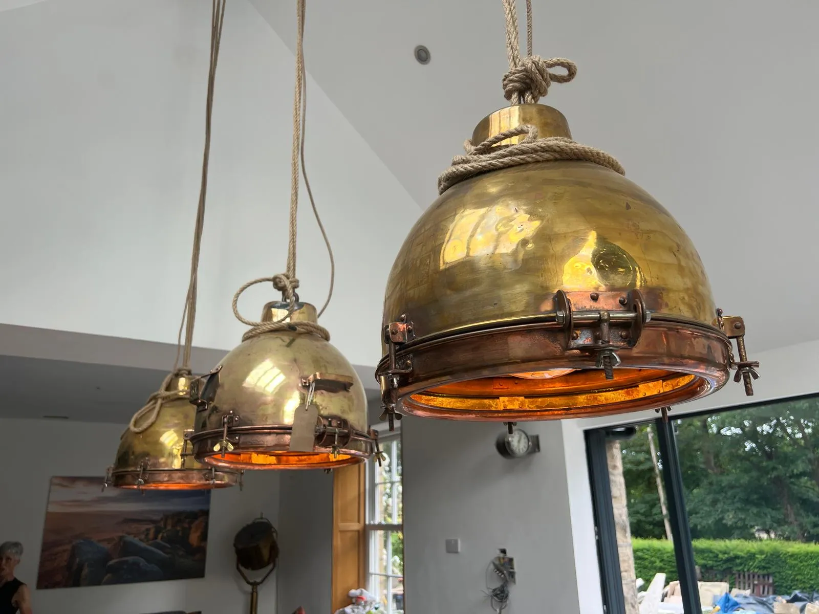 Salvaged Brass & Stainless steel Dome Pendant Light