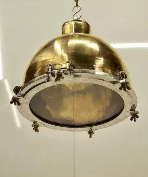 Salvaged Brass & Stainless steel Dome Pendant Light