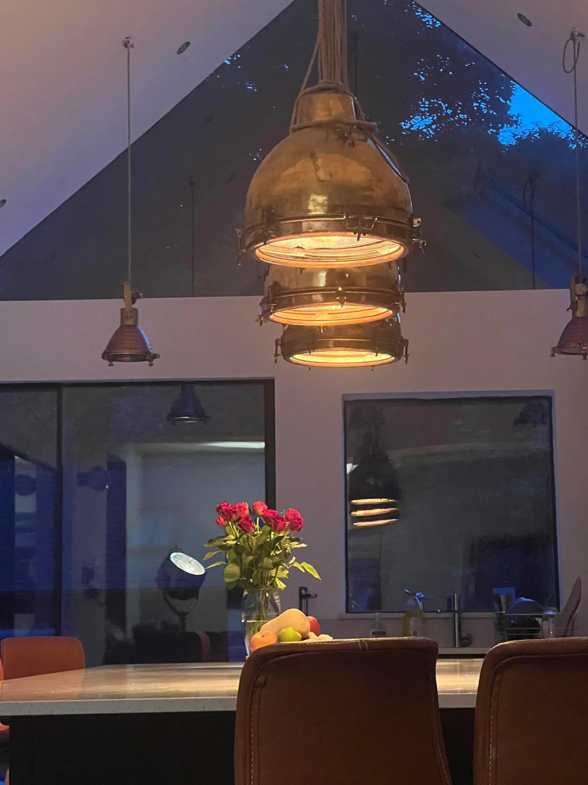 Salvaged Brass & Stainless steel Dome Pendant Light