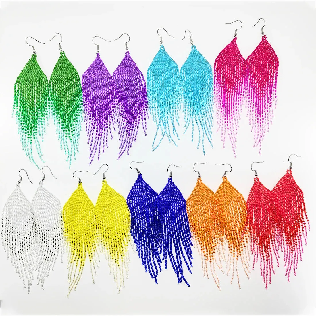 Seed Bead Statement Earrings | Long Bohemian Tassel Earrings | Women's Earrings