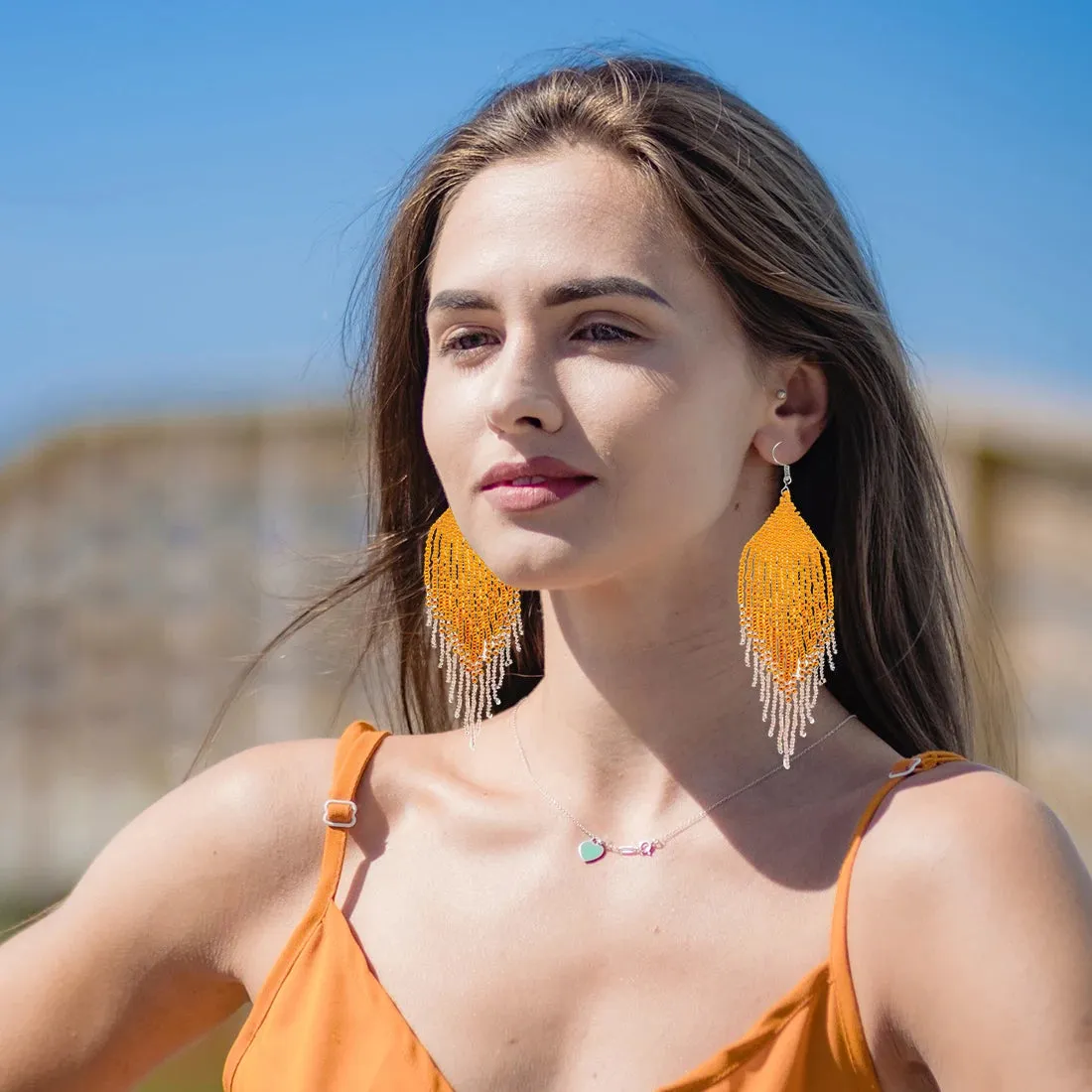 Seed Bead Statement Earrings | Long Bohemian Tassel Earrings | Women's Earrings