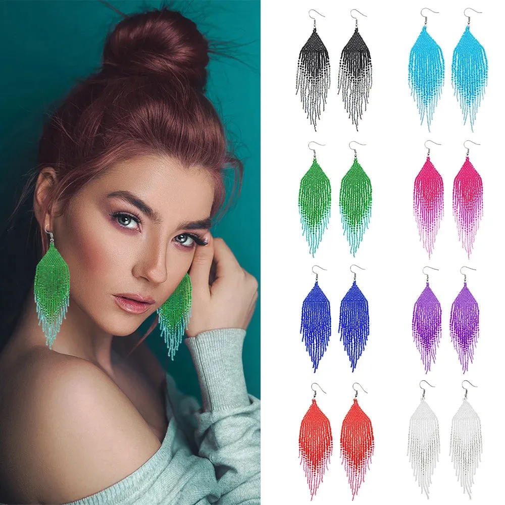Seed Bead Statement Earrings | Long Bohemian Tassel Earrings | Women's Earrings