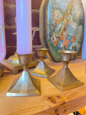 Set of 3 Vintage Brass Shorty Candle Holders