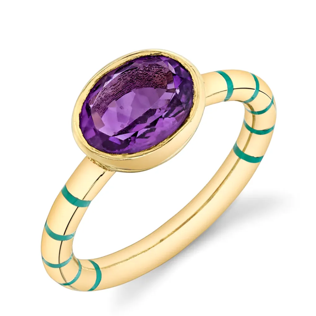 Shirley Bezel Set Striped Enamel Ring