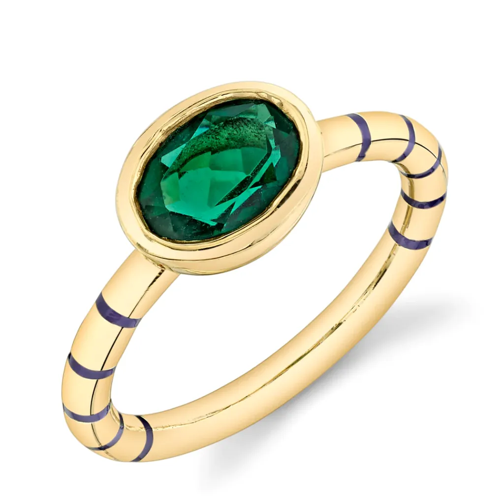Shirley Bezel Set Striped Enamel Ring