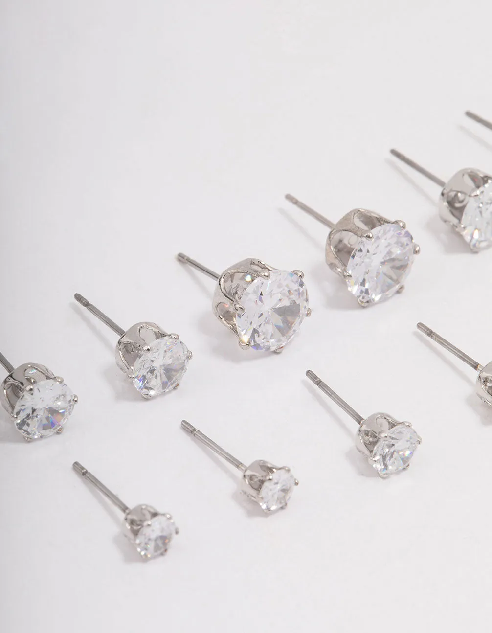 Silver Classic Round Cubic Zirconia Earring 6-Pack