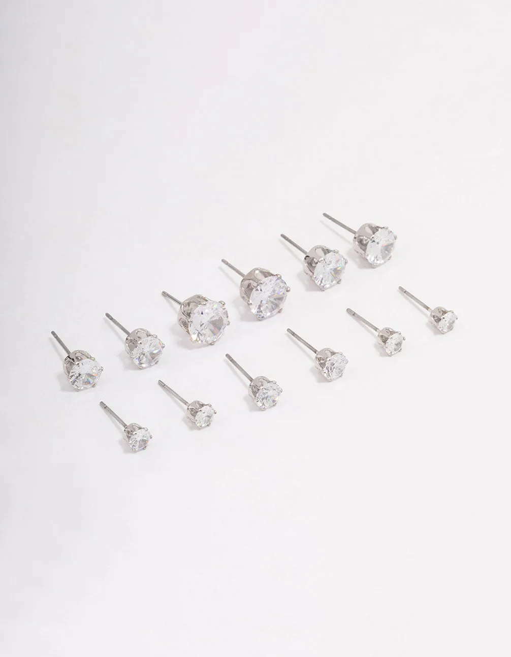 Silver Classic Round Cubic Zirconia Earring 6-Pack