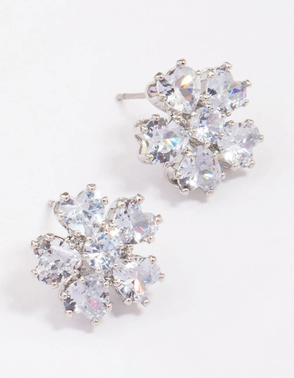 Silver  Cubic Zirconia Small Flower Stud Earrings