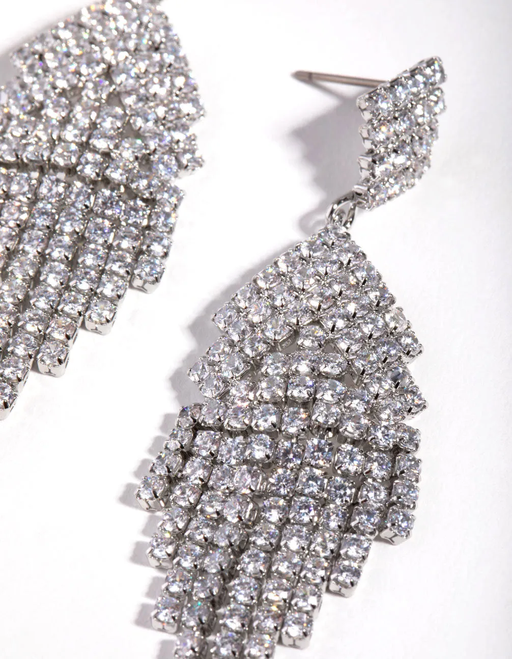Silver Diamond Simulants Fringe Stud Earrings