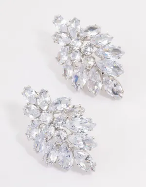 Silver Marquise Statement Stud Earrings