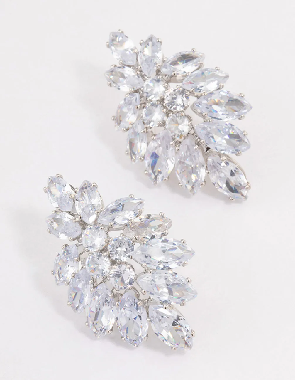 Silver Marquise Statement Stud Earrings