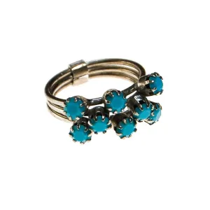 Silver Tone Turquoise Rhinestone Stacking Ring