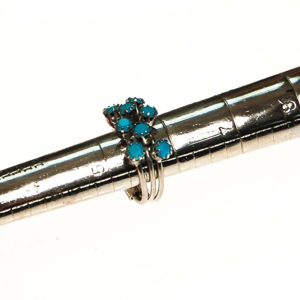 Silver Tone Turquoise Rhinestone Stacking Ring