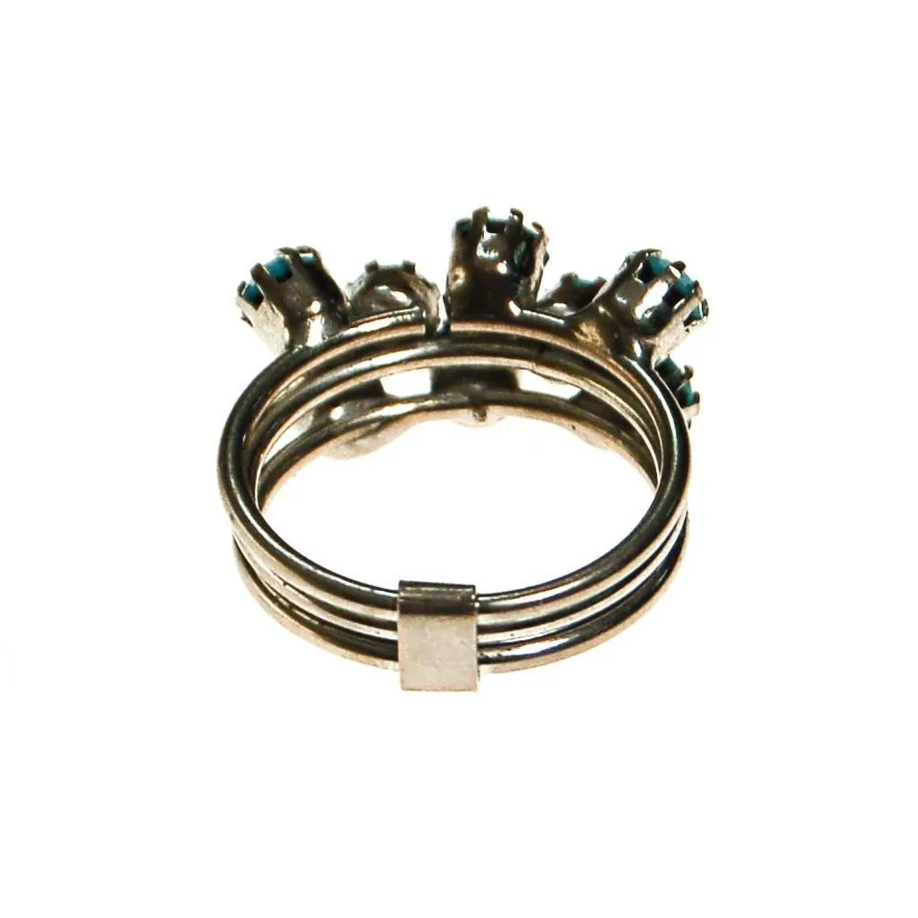 Silver Tone Turquoise Rhinestone Stacking Ring