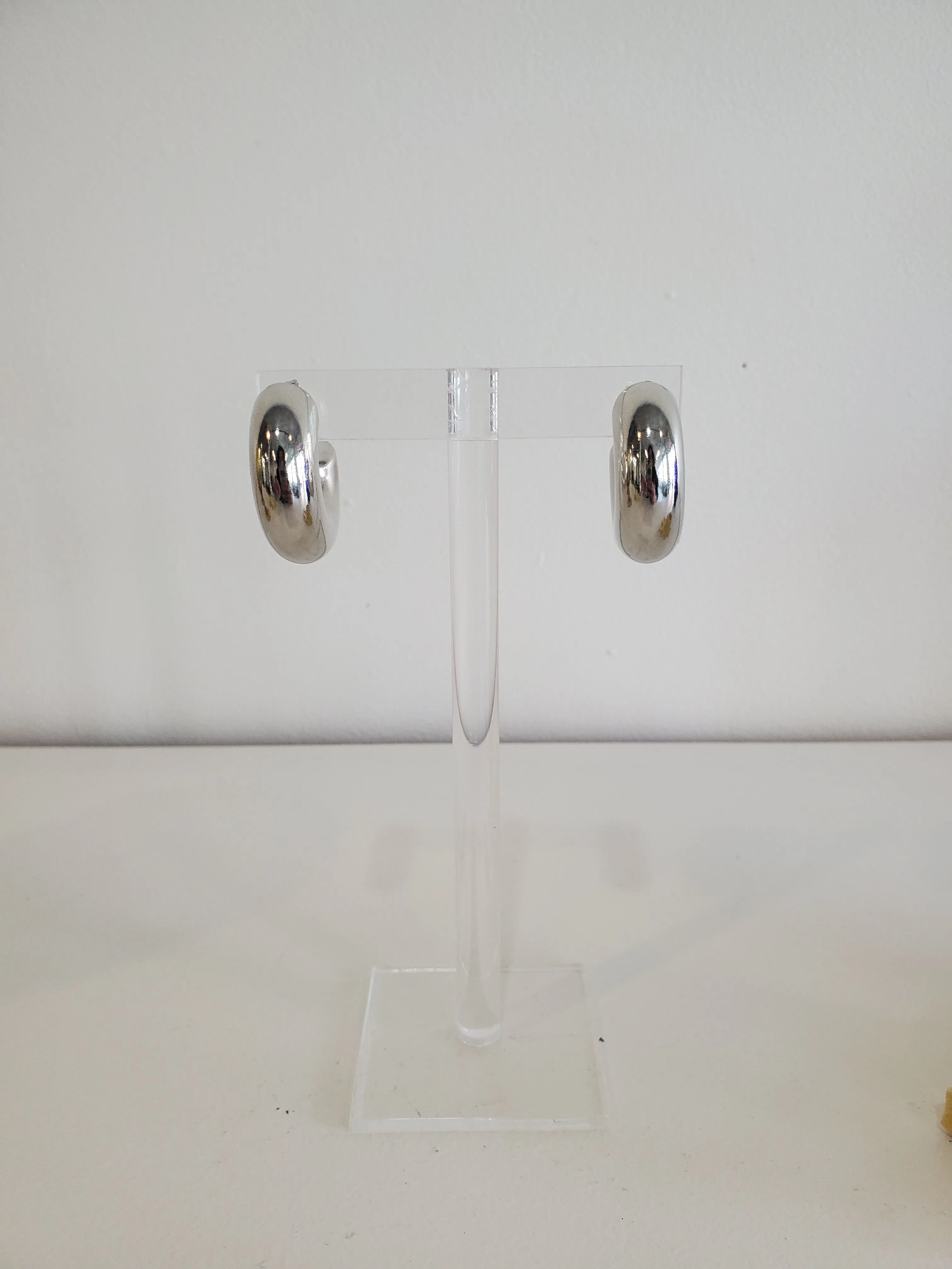 Silver Toned Large Puffy Hoops
