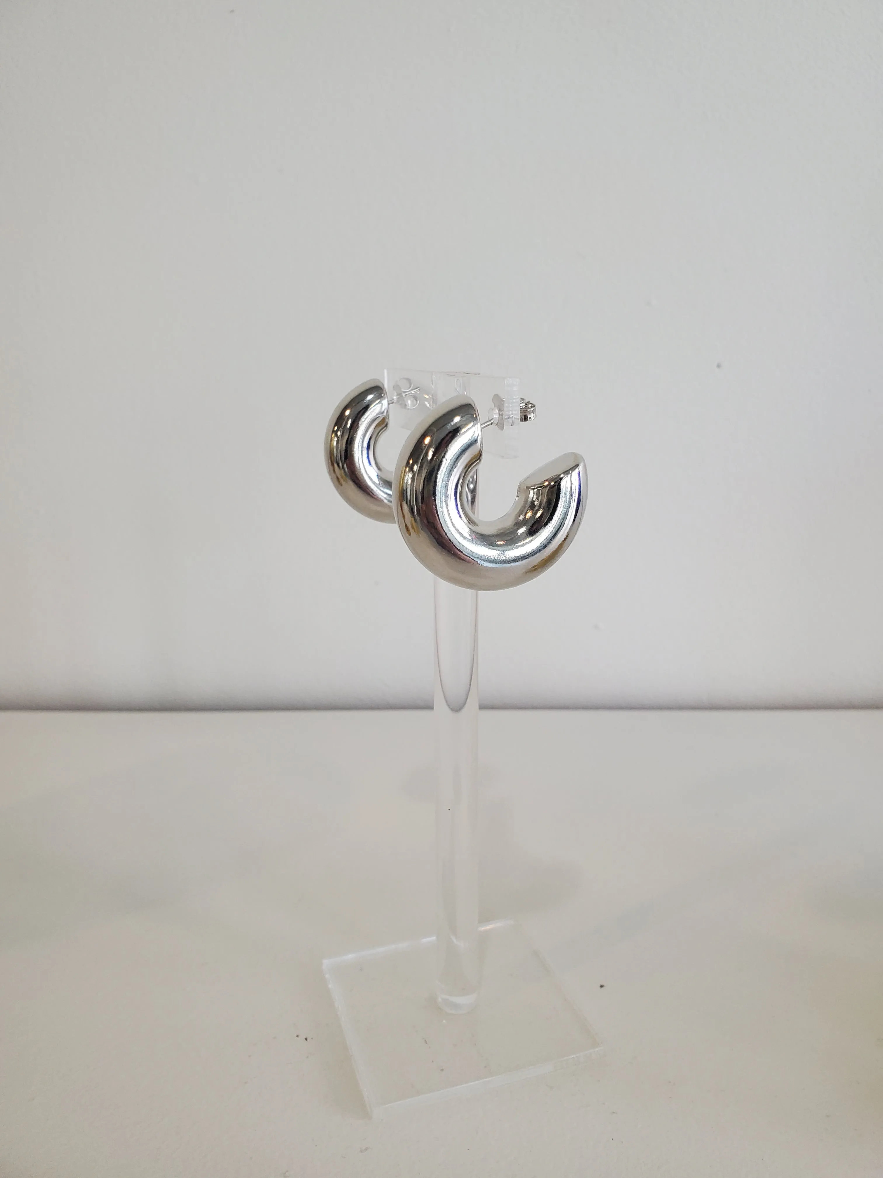 Silver Toned Large Puffy Hoops