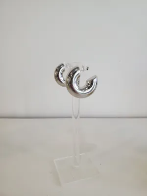 Silver Toned Large Puffy Hoops