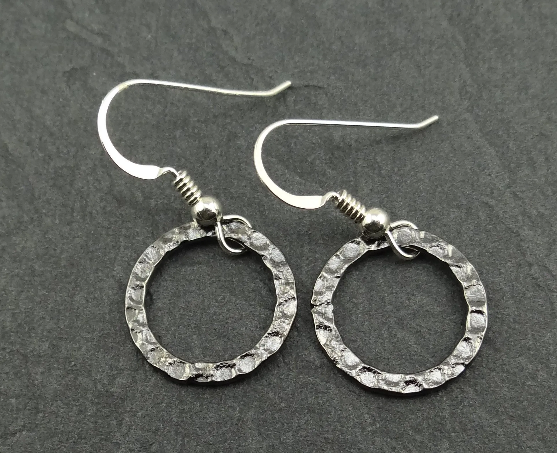 Simple Gunmetal-Finished Steel Ring Earrings