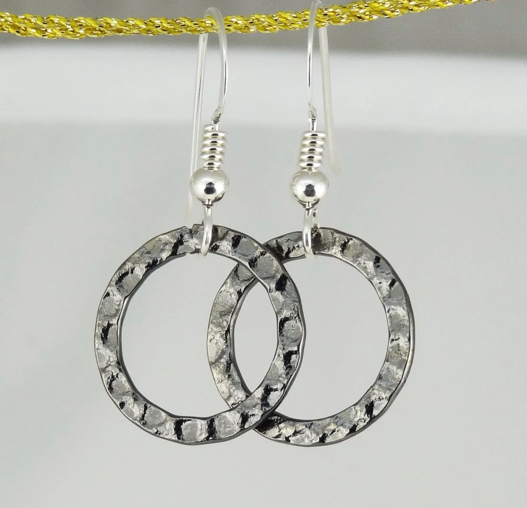 Simple Gunmetal-Finished Steel Ring Earrings