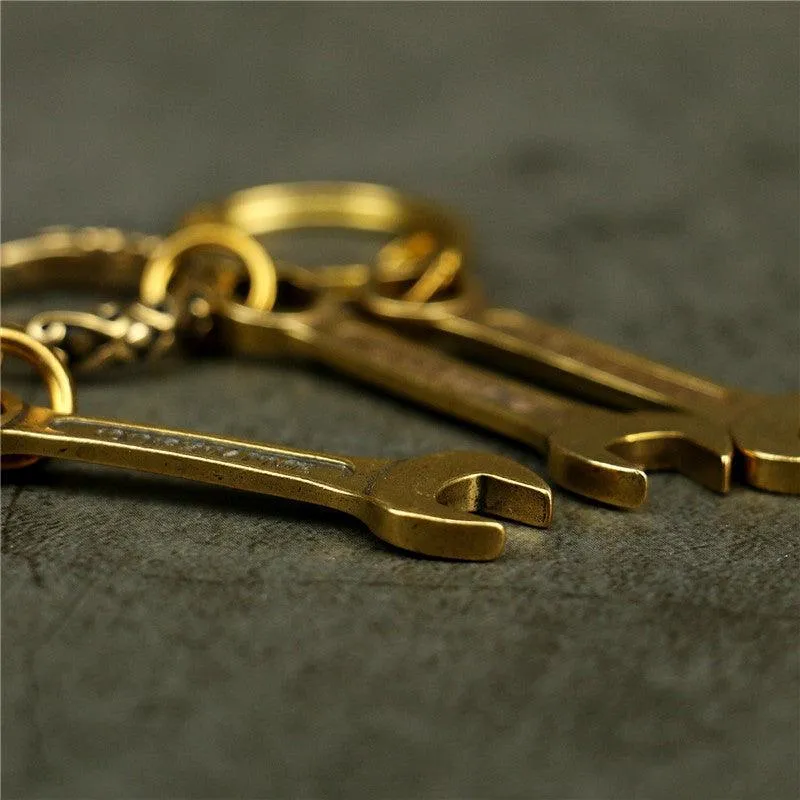 Solid Vintage Brass Wrench Keychain