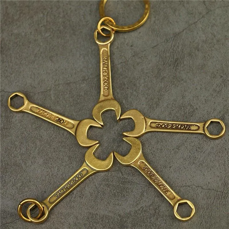 Solid Vintage Brass Wrench Keychain