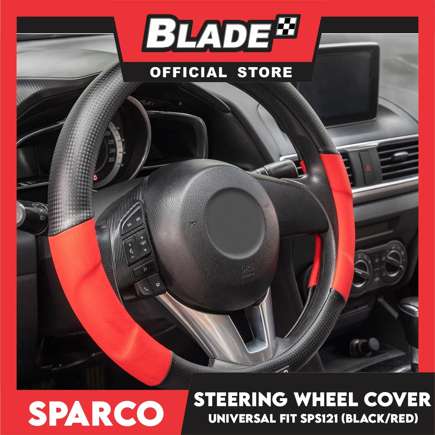 Sparco Corsa Steering Wheel Cover SPS121RD (Black With Red) Universal Fit for Toyota, Mitsubishi, Honda, Hyundai, Ford, Nissan, Suzuki, Isuzu, Kia, MG and more