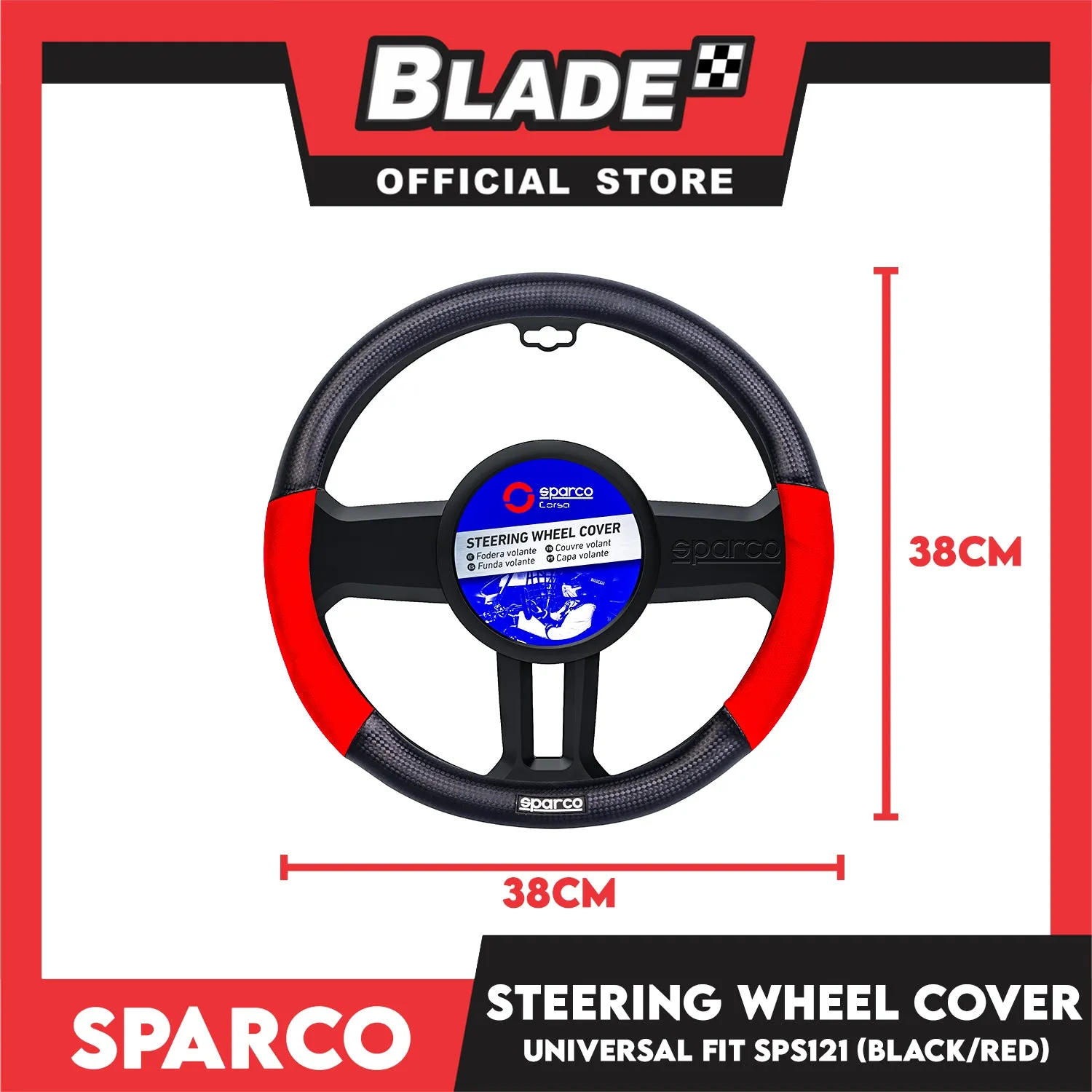 Sparco Corsa Steering Wheel Cover SPS121RD (Black With Red) Universal Fit for Toyota, Mitsubishi, Honda, Hyundai, Ford, Nissan, Suzuki, Isuzu, Kia, MG and more