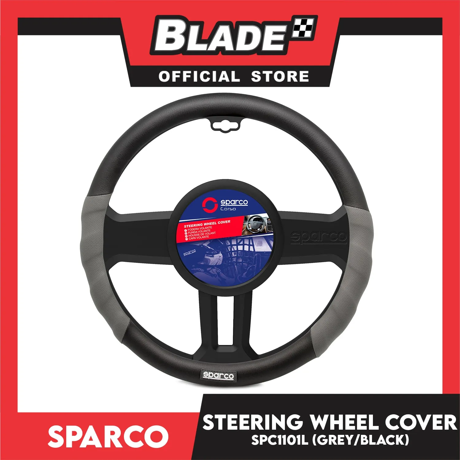 Sparco Steering Wheel Cover SPC1101L (Gray/Black) for Toyota, Mitsubishi, Honda, Hyundai, Ford, Nissan, Suzuki, Isuzu, Kia, MG and more