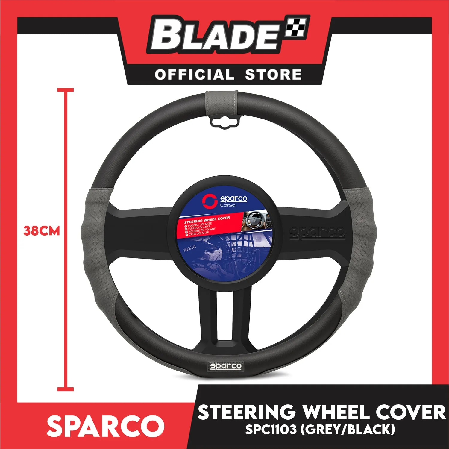 Sparco Steering Wheel Cover SPC1103 (Black/Grey) for Toyota, Mitsubishi, Honda, Hyundai, Ford, Nissan, Suzuki, Isuzu, Kia, MG and more
