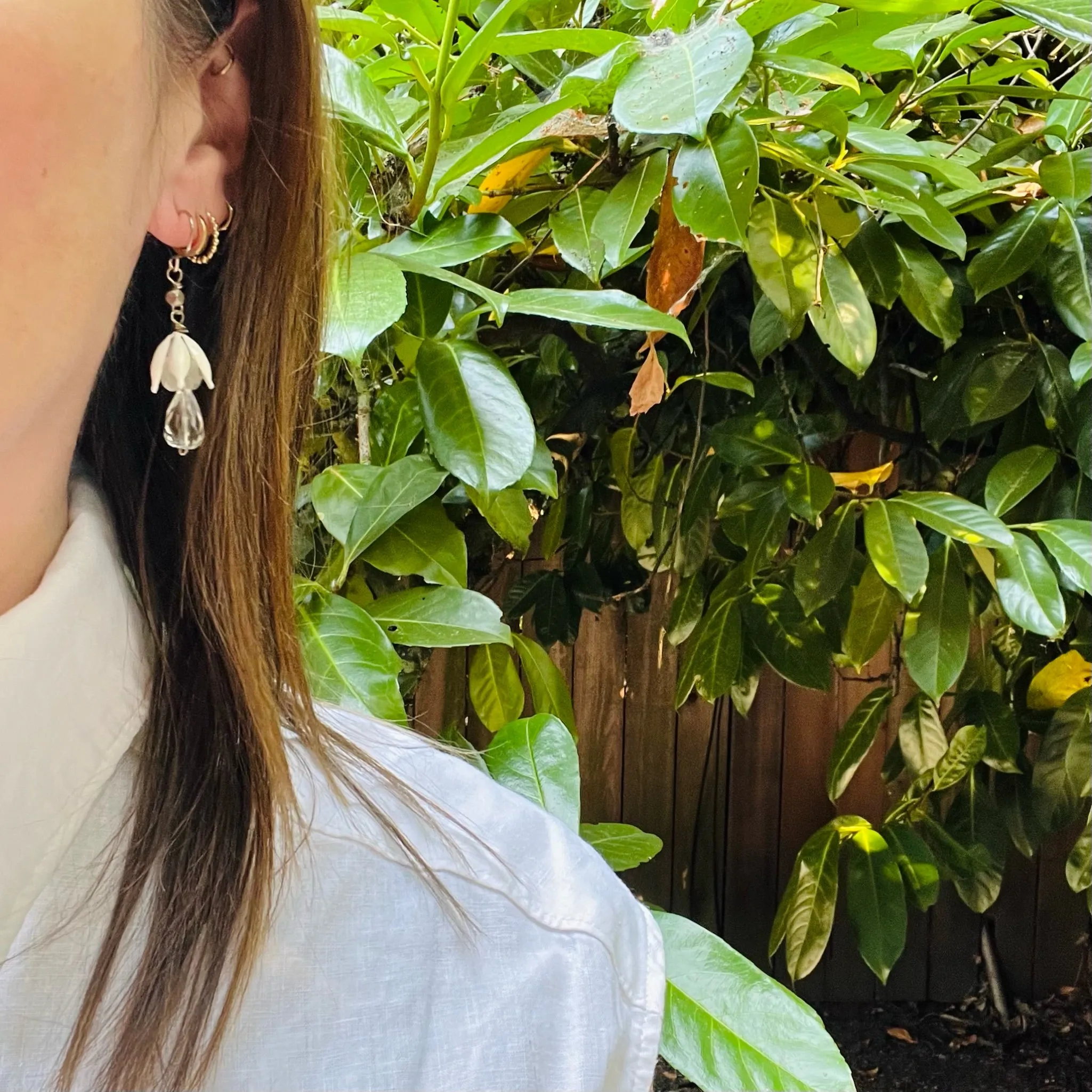 Sparkling Crystal in Floral Cap Earrings by Brin