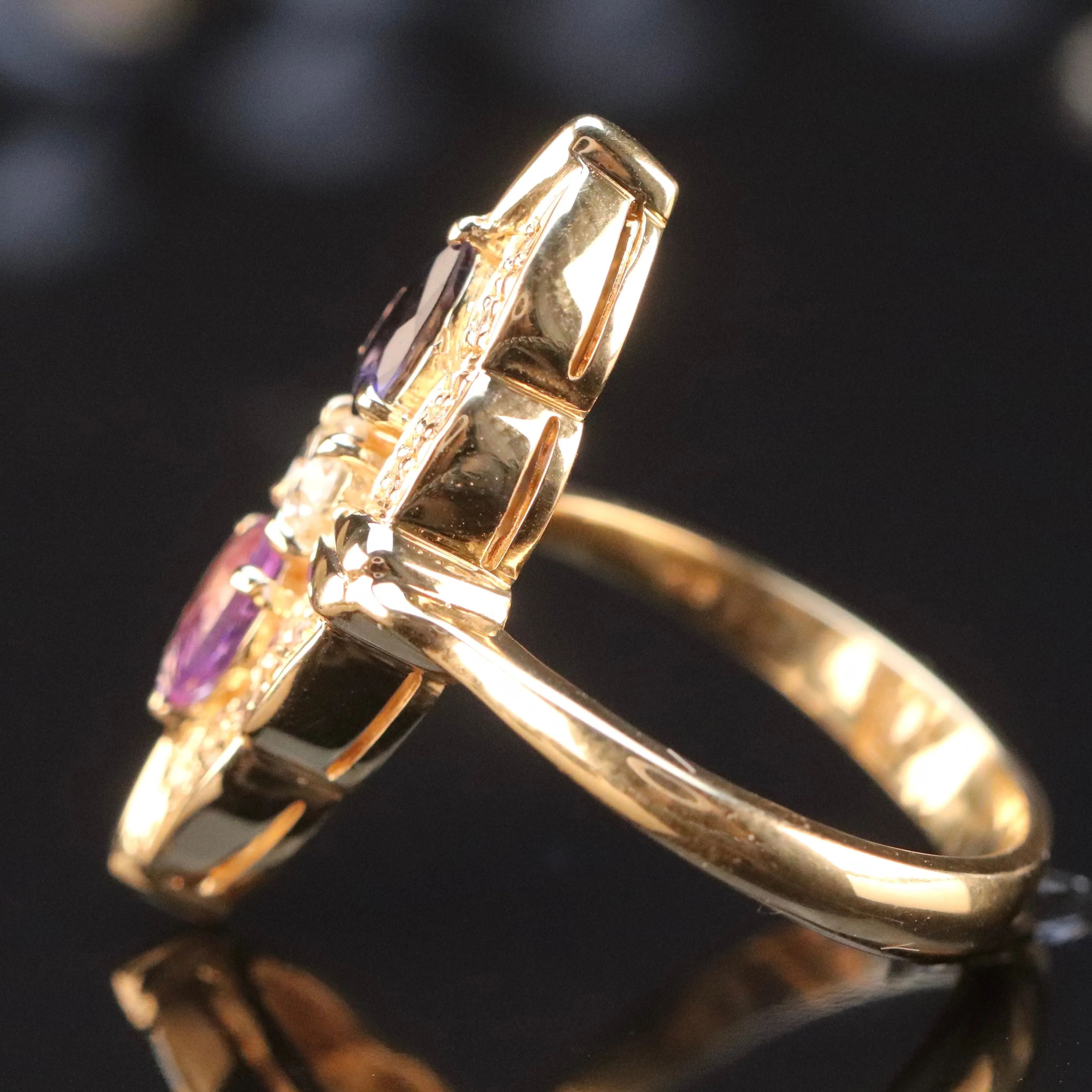 SPECIAL: 18k yellow gold multi gemstone navette ring