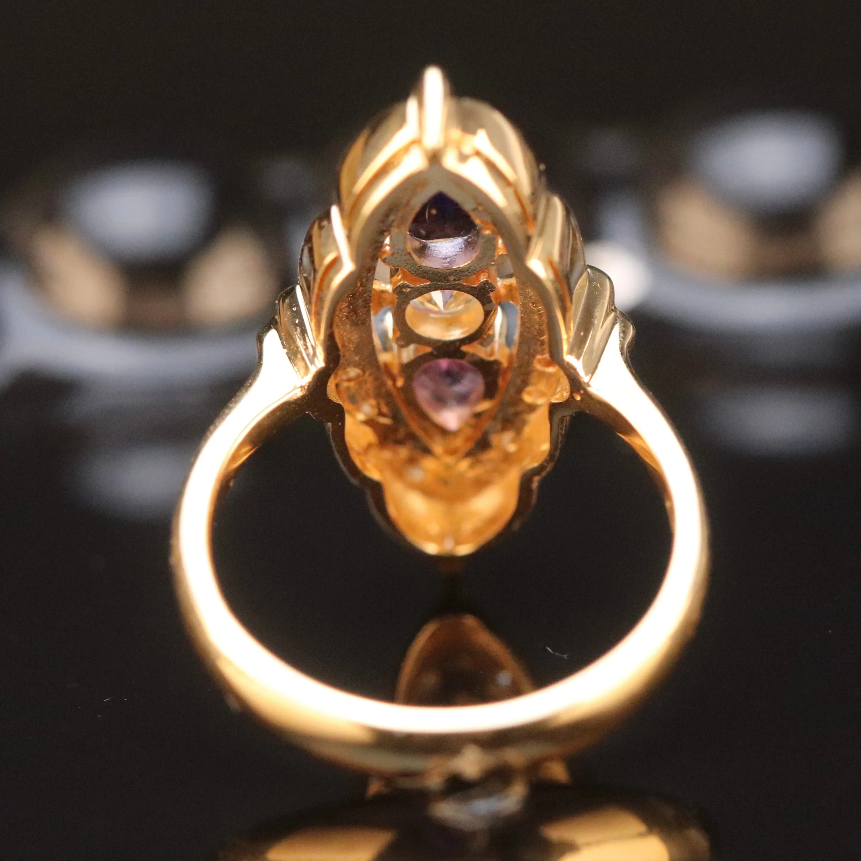 SPECIAL: 18k yellow gold multi gemstone navette ring