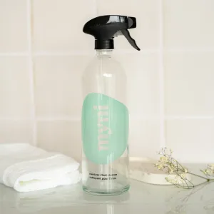 Stainless steel cleaner bottle in glass