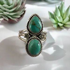 Star Tibetan Turquoise Solid 925 Sterling Silver Ring 8