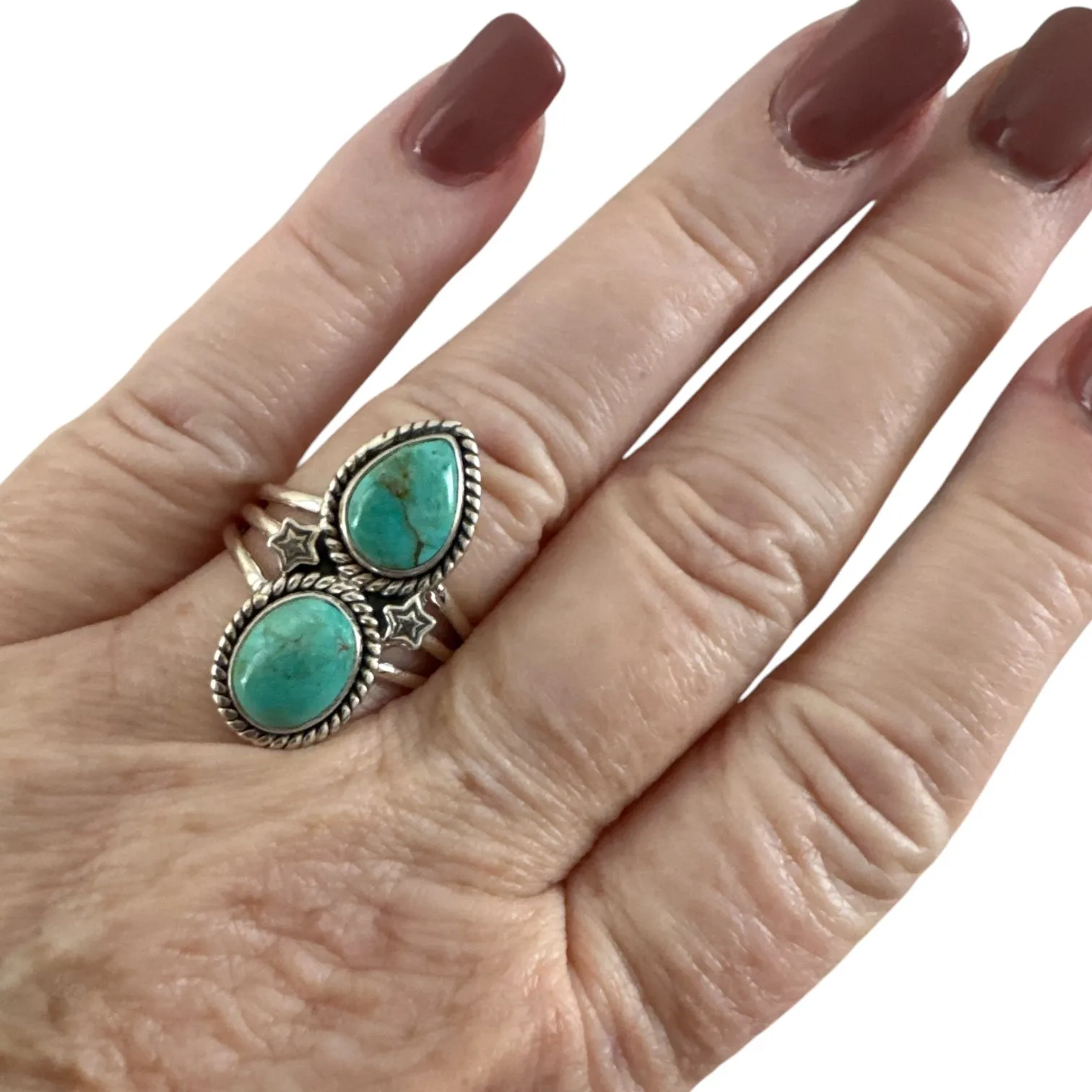 Star Tibetan Turquoise Solid 925 Sterling Silver Ring 8