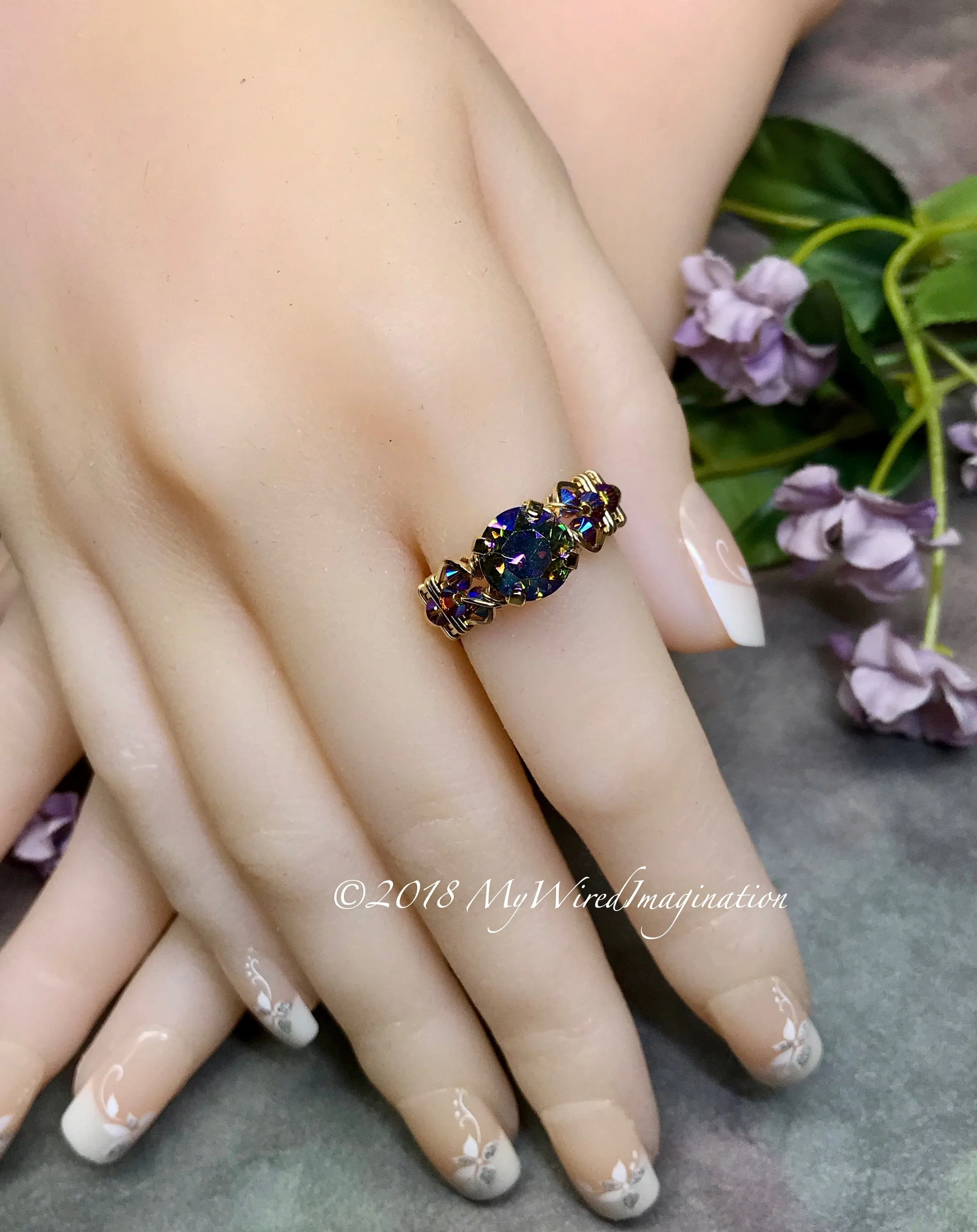 Starlight AB, Vintage Swarovski Crystal Handmade Ring 14K GF US Size 6.5