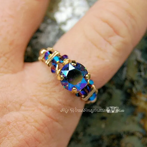 Starlight AB, Vintage Swarovski Crystal Handmade Ring 14K GF US Size 6.5