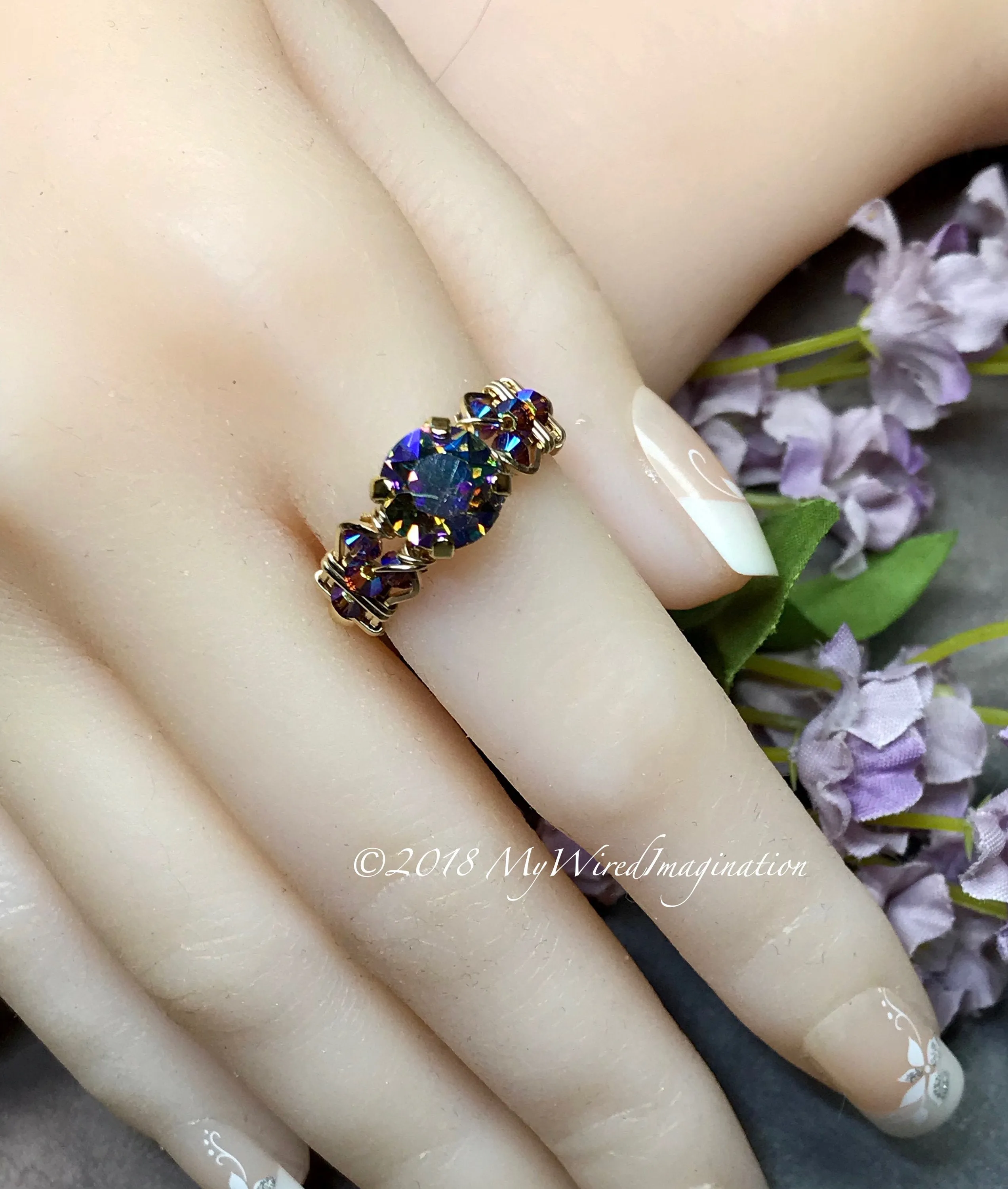 Starlight AB, Vintage Swarovski Crystal Handmade Ring 14K GF US Size 6.5