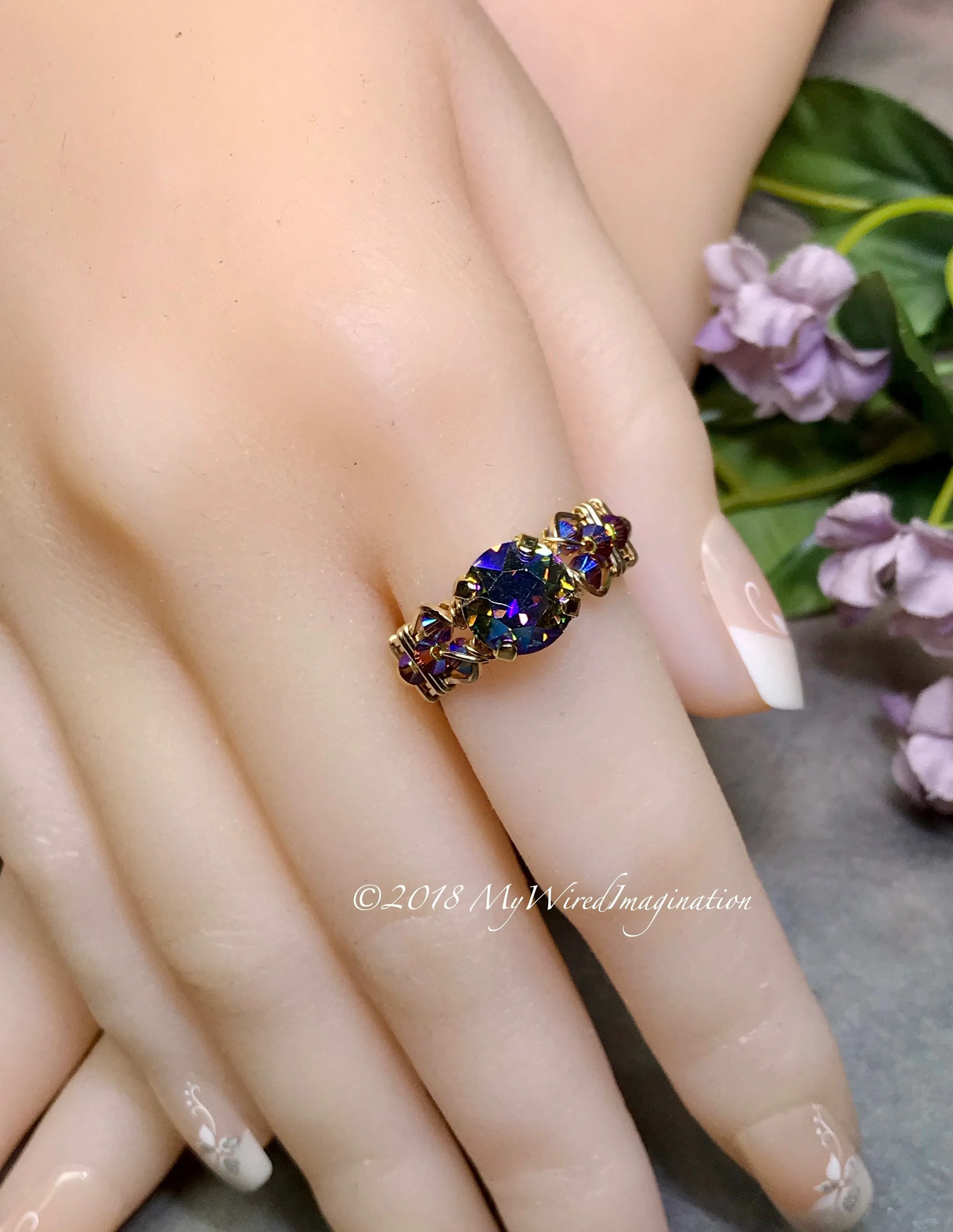 Starlight AB, Vintage Swarovski Crystal Handmade Ring 14K GF US Size 6.5
