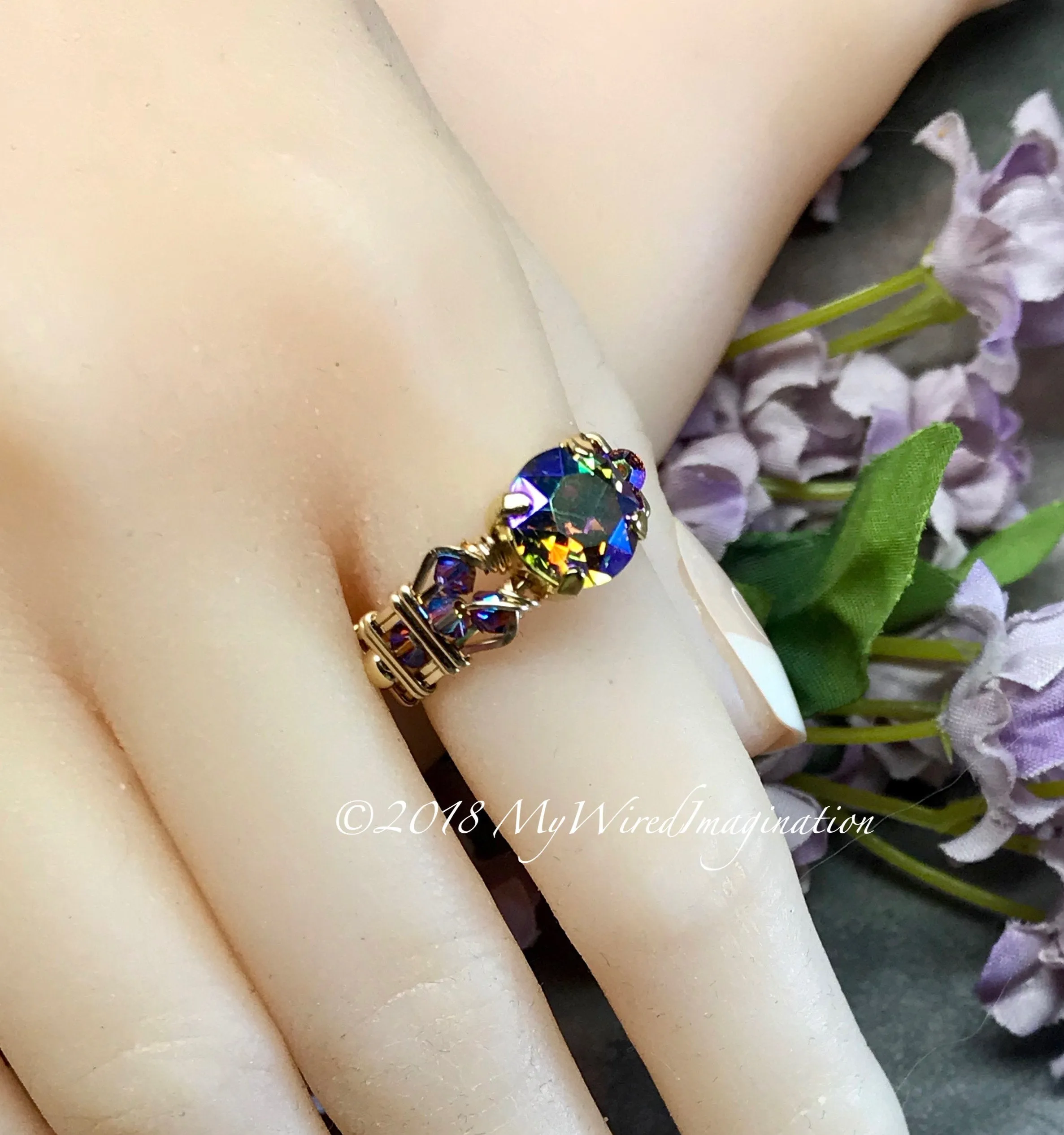 Starlight AB, Vintage Swarovski Crystal Handmade Ring 14K GF US Size 6.5