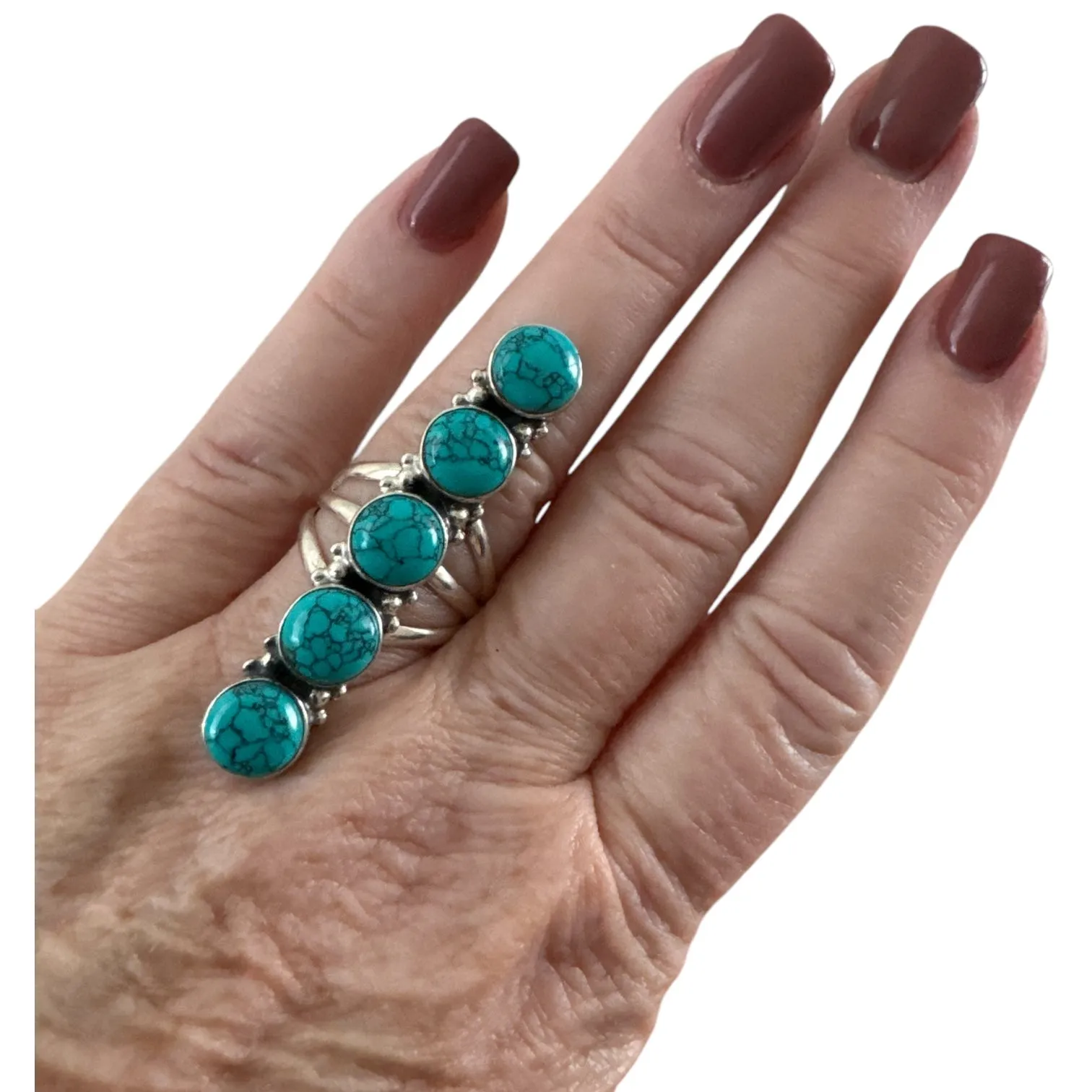 Statement Turquoise Solid 925 Sterling Silver Ring 6.5