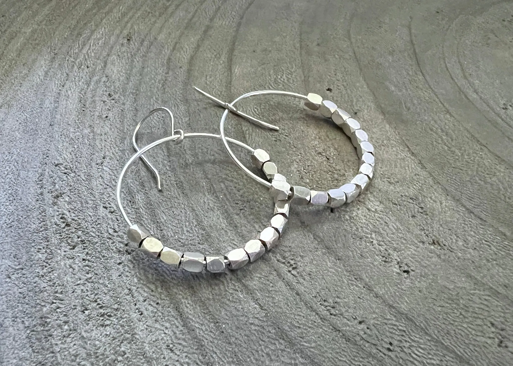 Sterling Silver Beaded Hoop Dangle Earrings