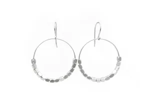 Sterling Silver Beaded Hoop Dangle Earrings