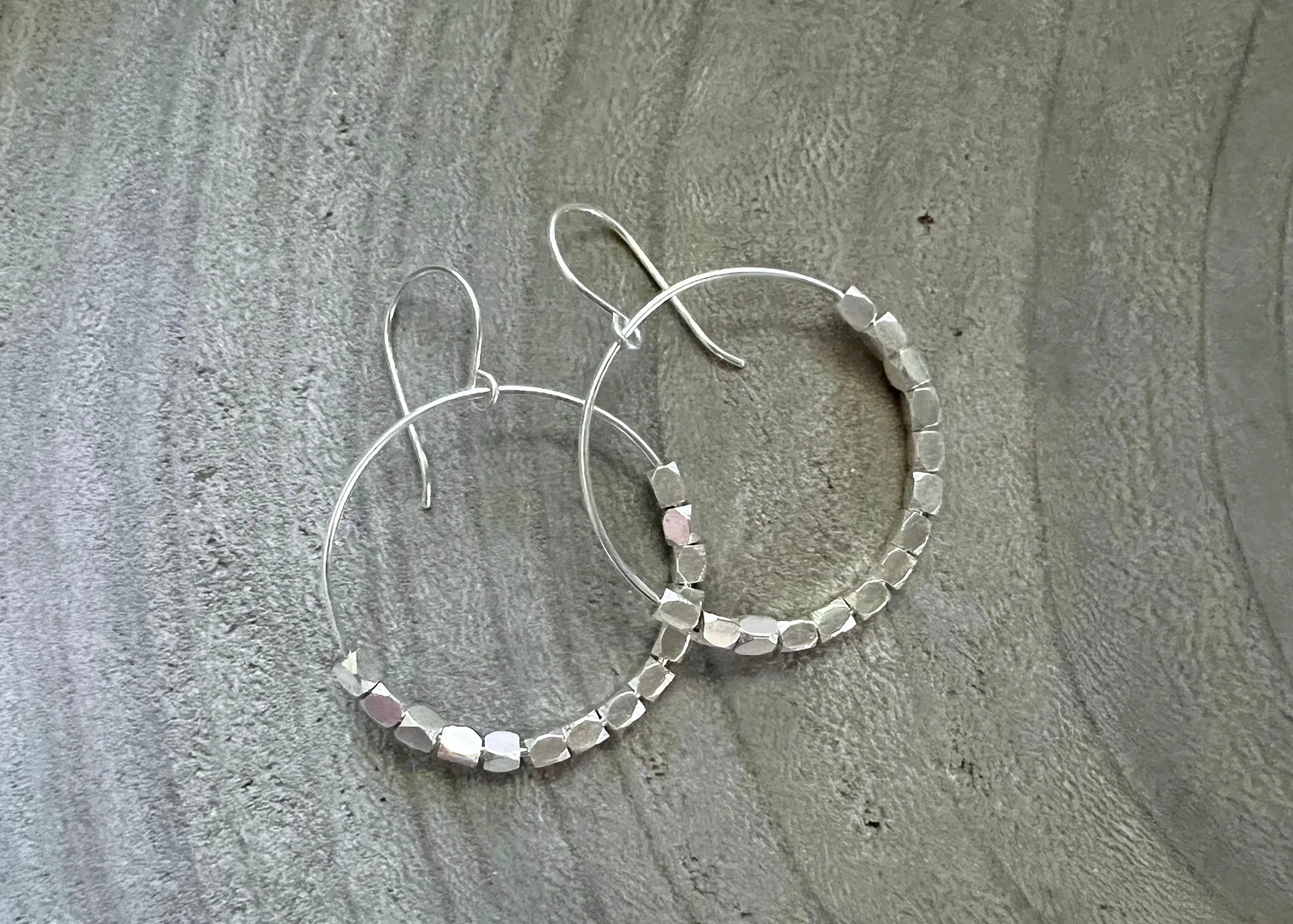 Sterling Silver Beaded Hoop Dangle Earrings