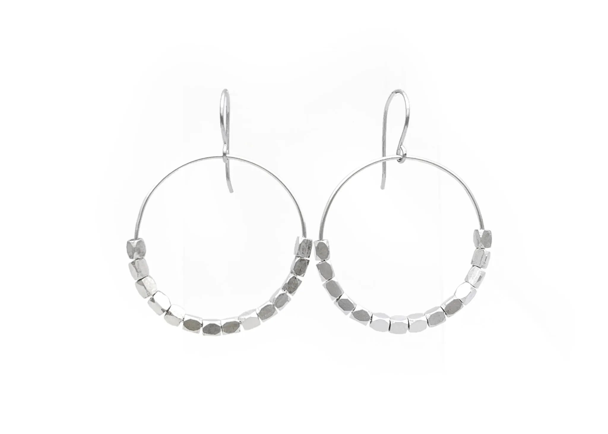 Sterling Silver Beaded Hoop Dangle Earrings