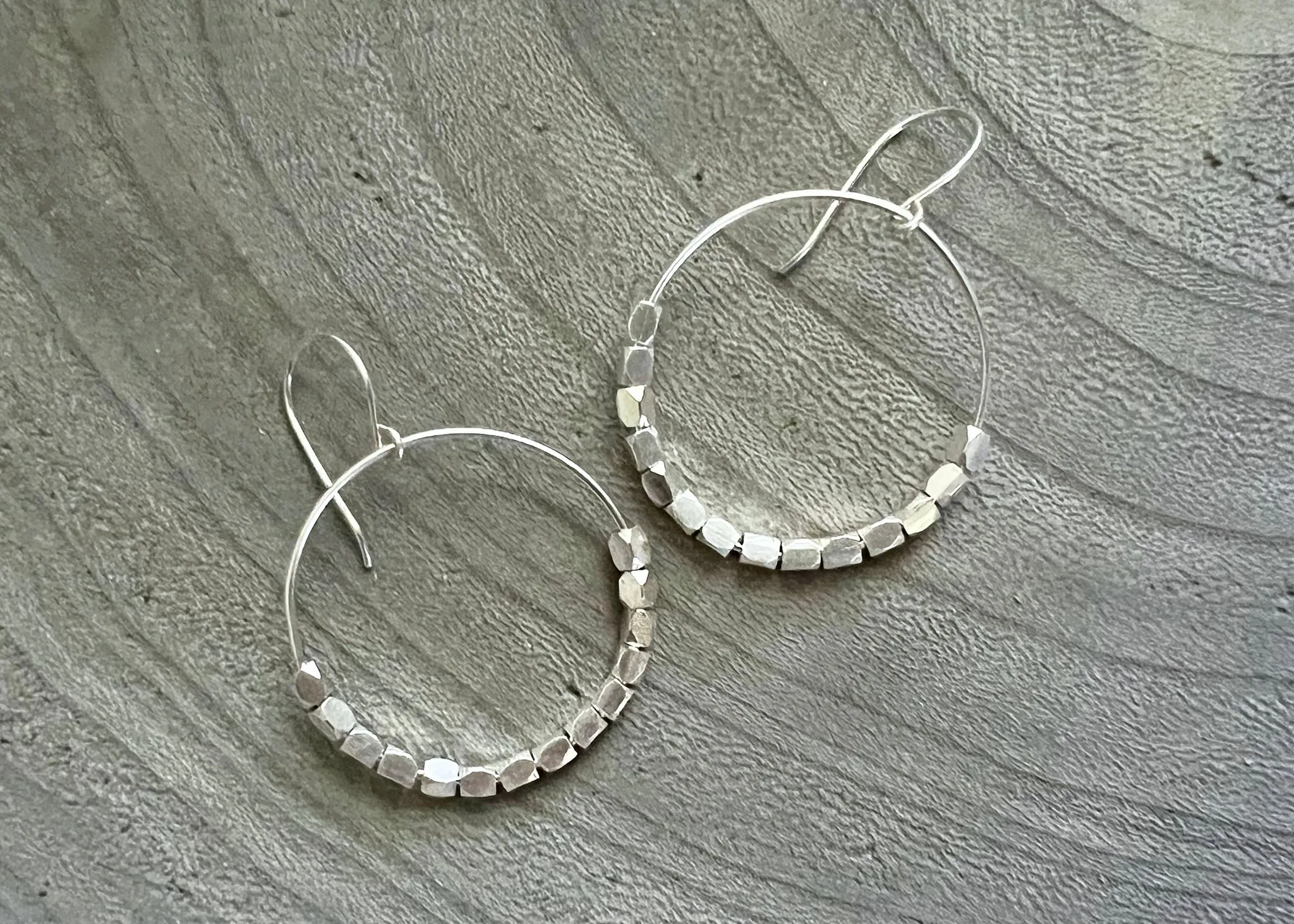 Sterling Silver Beaded Hoop Dangle Earrings