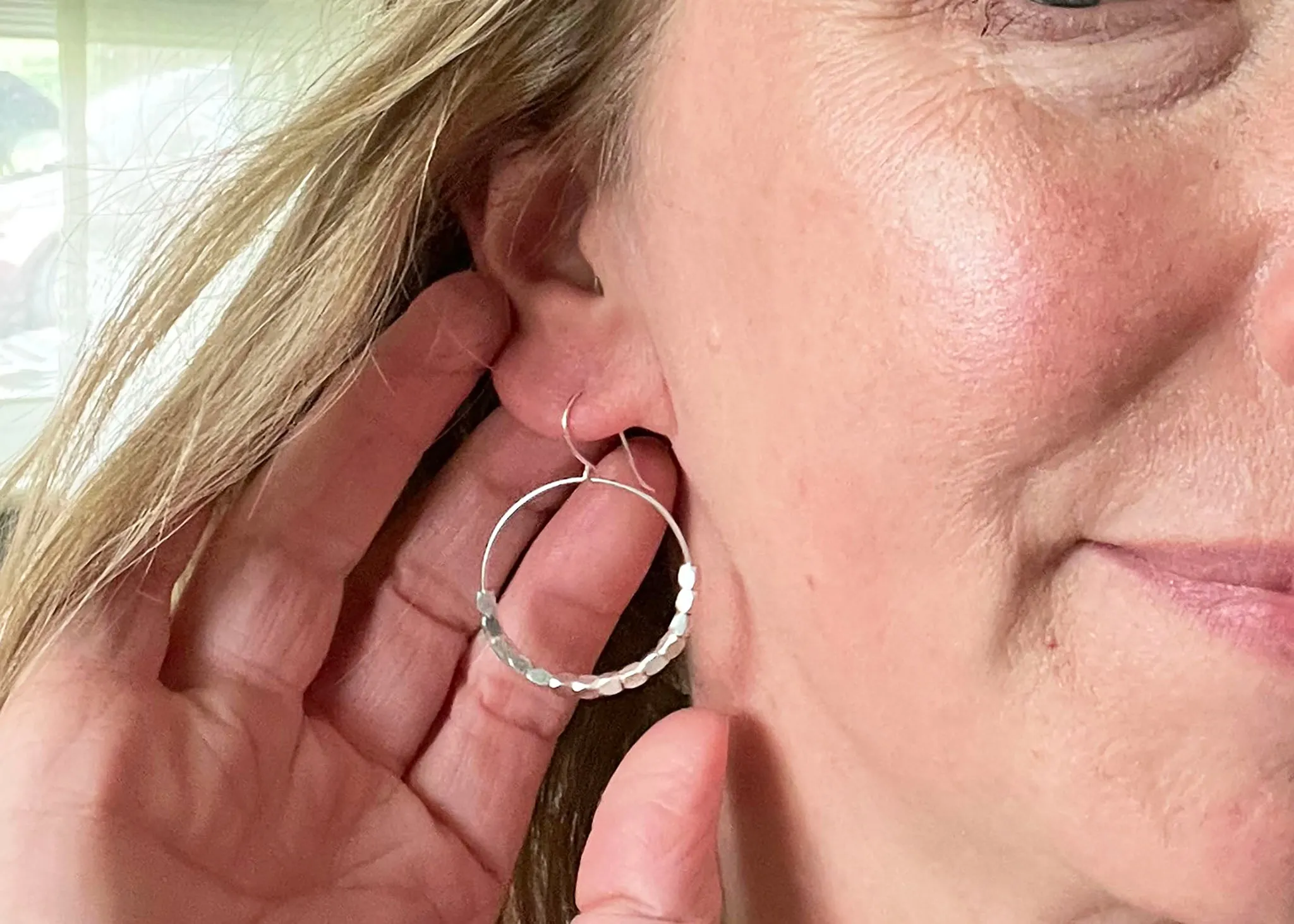 Sterling Silver Beaded Hoop Dangle Earrings