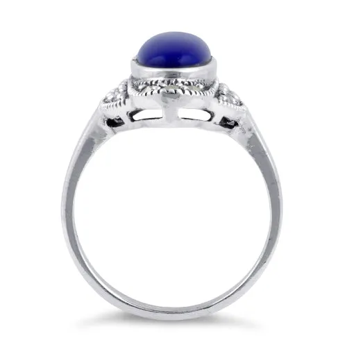 Sterling Silver Blue Lapis Oval Marcasite Ring