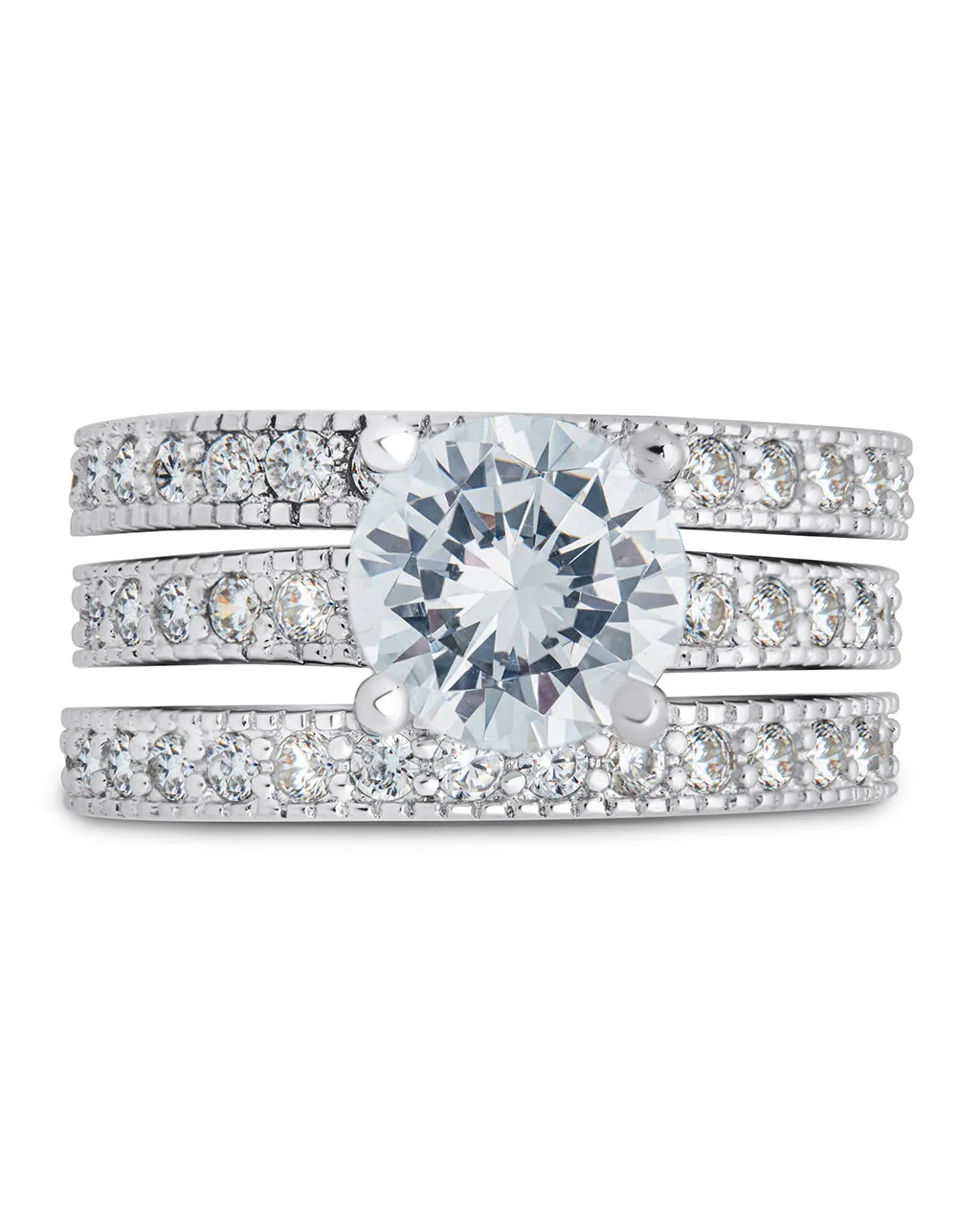 Sterling Silver Brilliant CZ with 2 Bands