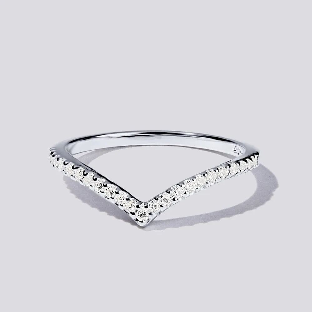 Sterling Silver Cubic Zirconia Chevron Ring